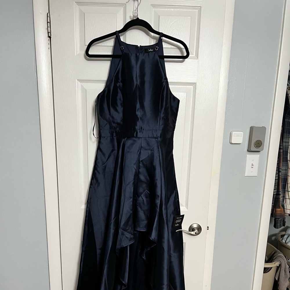 Lulus - Broadway Show Navy Blue High-Low Gown - Size L